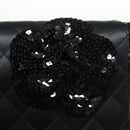 CHANEL Matelasse Sequin Flower Shoulder Bag Satin Black CC Auth 99855V-19