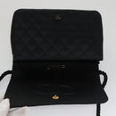 CHANEL Matelasse Sequin Flower Shoulder Bag Satin Black CC Auth 99855V-20