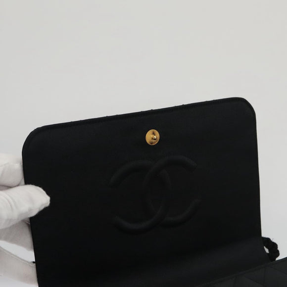 CHANEL Matelasse Sequin Flower Shoulder Bag Satin Black CC Auth 99855V