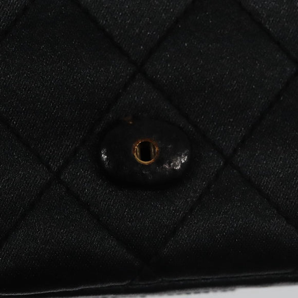 CHANEL Matelasse Sequin Flower Shoulder Bag Satin Black CC Auth 99855V