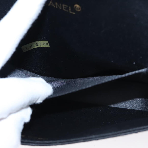 CHANEL Matelasse Sequin Flower Shoulder Bag Satin Black CC Auth 99855V