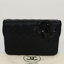 CHANEL Matelasse Sequin Flower Shoulder Bag Satin Black CC Auth 99855V-12