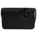 CHANEL Matelasse Sequin Flower Shoulder Bag Satin Black CC Auth 99855V-13