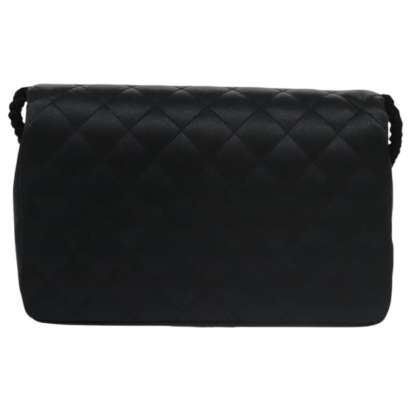 CHANEL Matelasse Sequin Flower Shoulder Bag Satin Black CC Auth 99855V