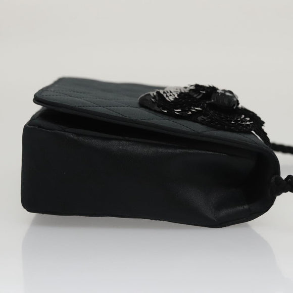 CHANEL Matelasse Sequin Flower Shoulder Bag Satin Black CC Auth 99855V