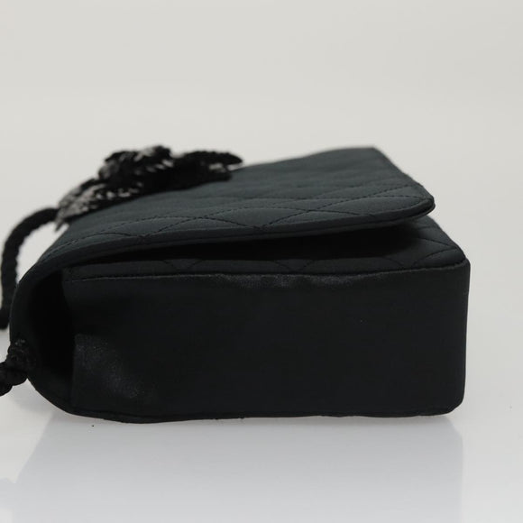 CHANEL Matelasse Sequin Flower Shoulder Bag Satin Black CC Auth 99855V