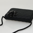CHANEL Matelasse Sequin Flower Shoulder Bag Satin Black CC Auth 99855V-6