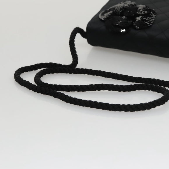 CHANEL Matelasse Sequin Flower Shoulder Bag Satin Black CC Auth 99855V