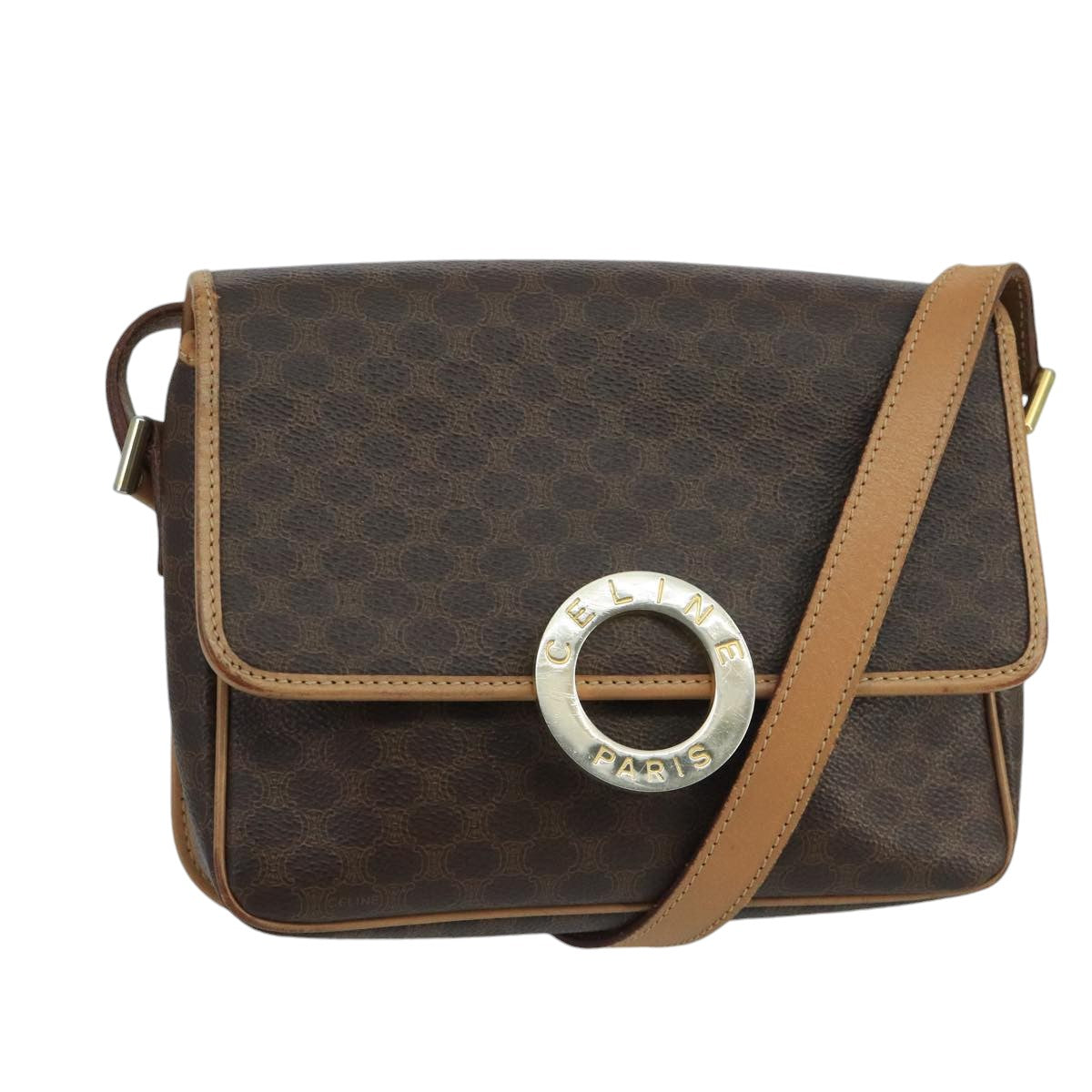 CELINE Macadam Canvas Circle Shoulder Bag Brown Auth 99859