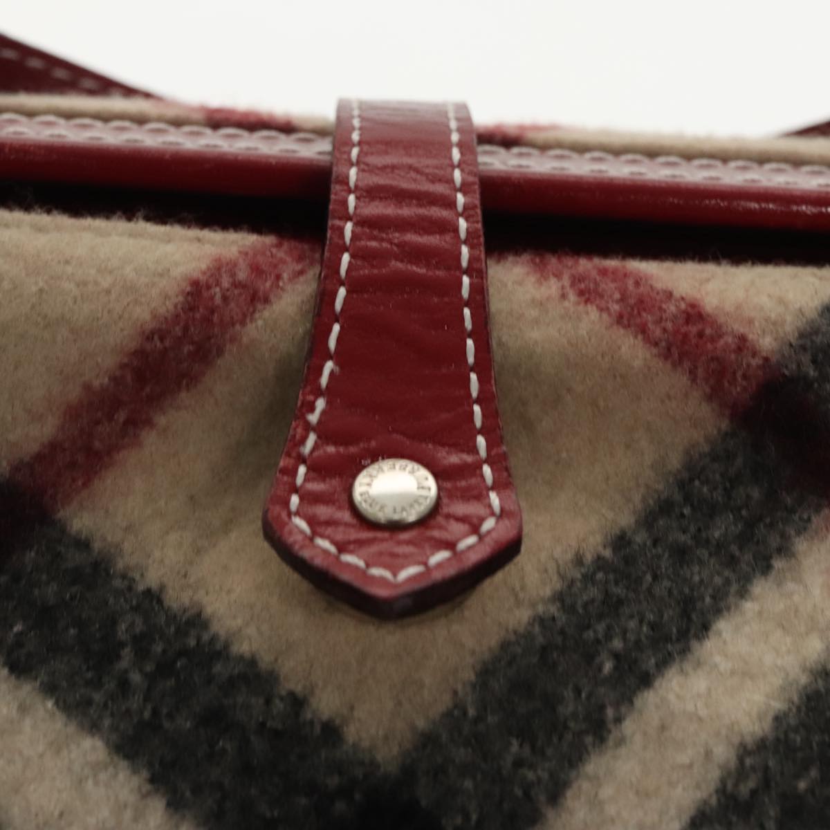 BURBERRY Nova Check Hand Bag Wool Leather Beige Red Auth 99864