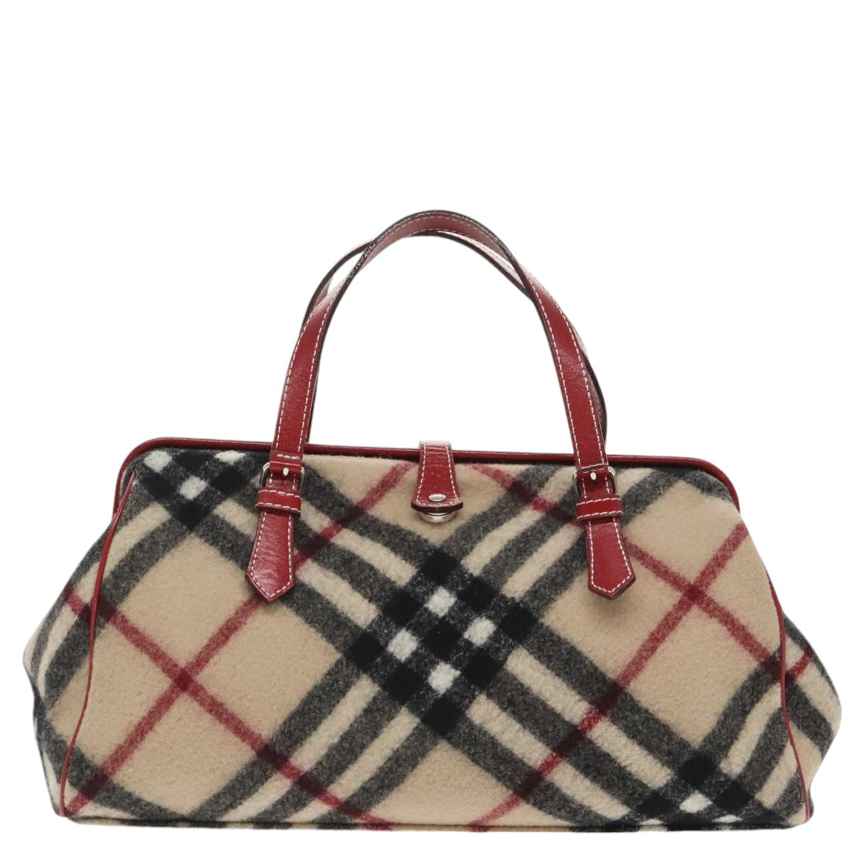 BURBERRY Nova Check Hand Bag Wool Leather Beige Red Auth 99864 - 0