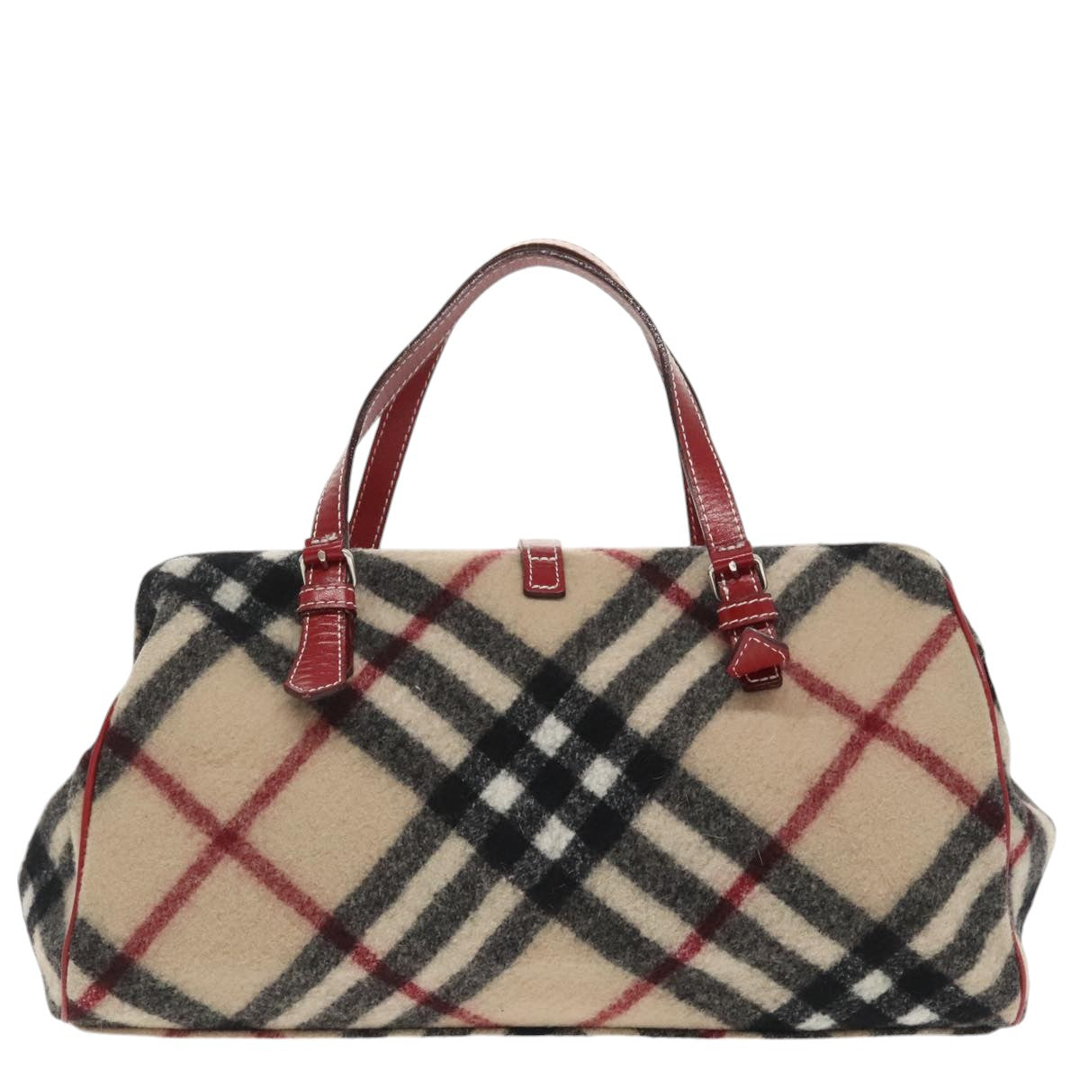 BURBERRY Nova Check Hand Bag Wool Leather Beige Red Auth 99864