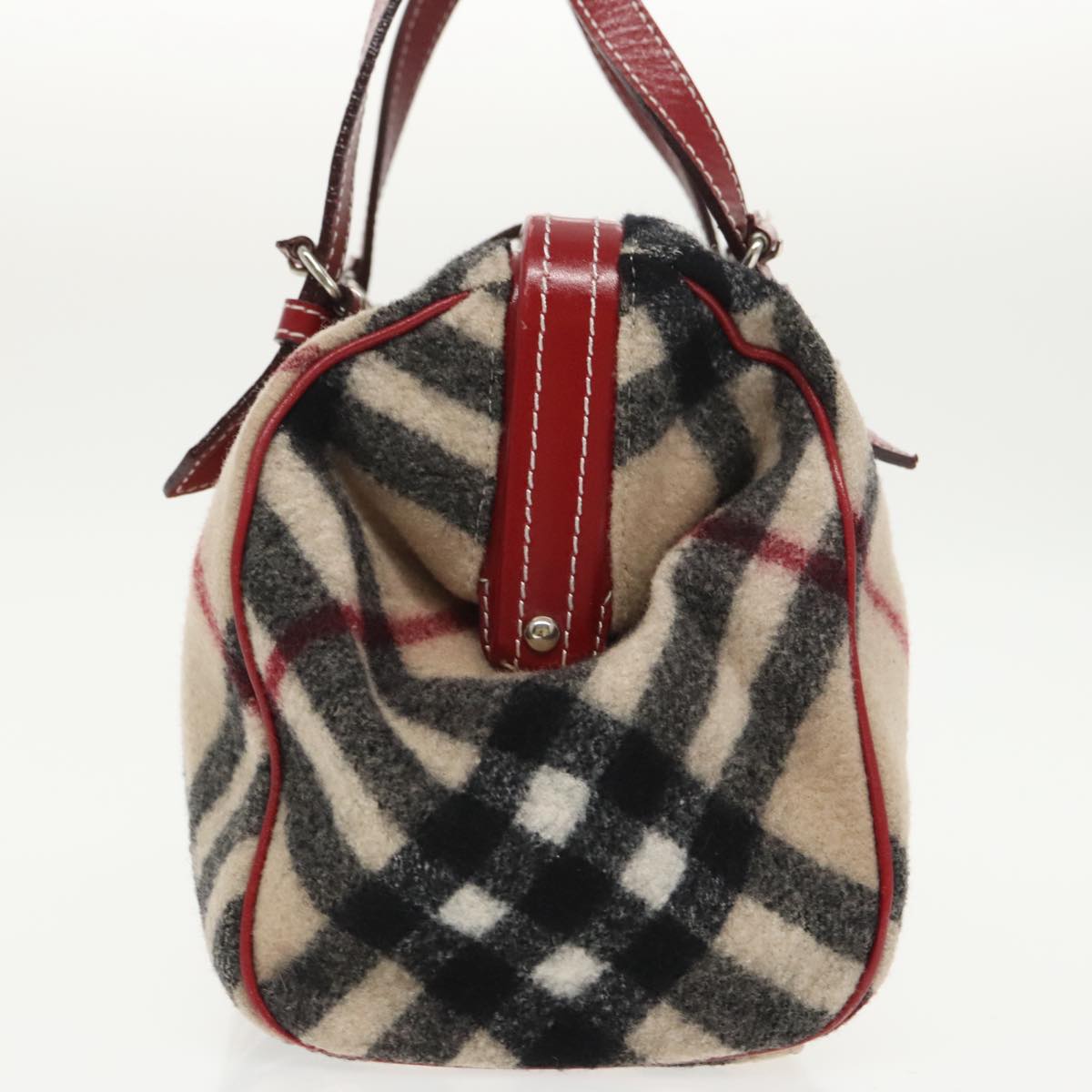 BURBERRY Nova Check Hand Bag Wool Leather Beige Red Auth 99864