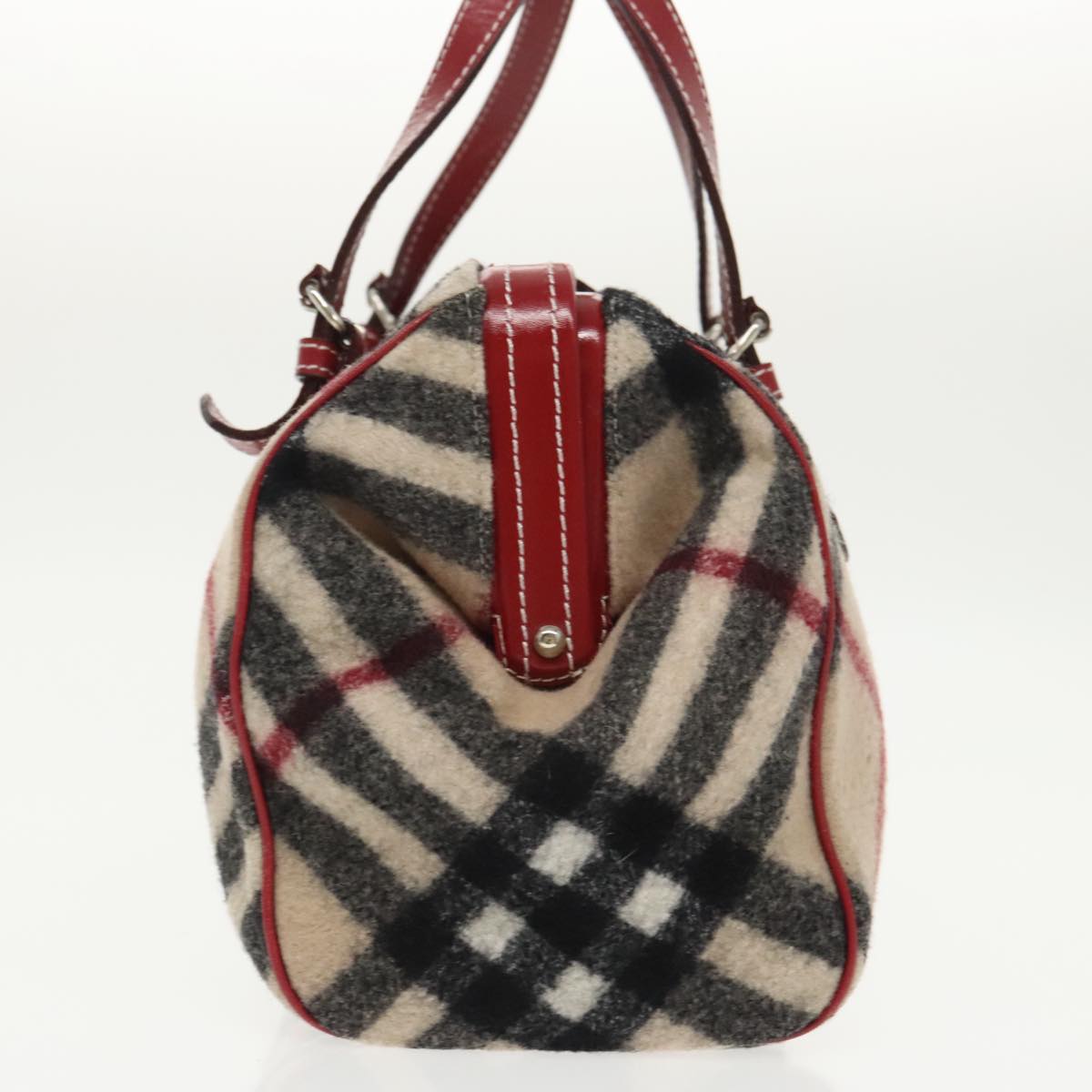 BURBERRY Nova Check Hand Bag Wool Leather Beige Red Auth 99864