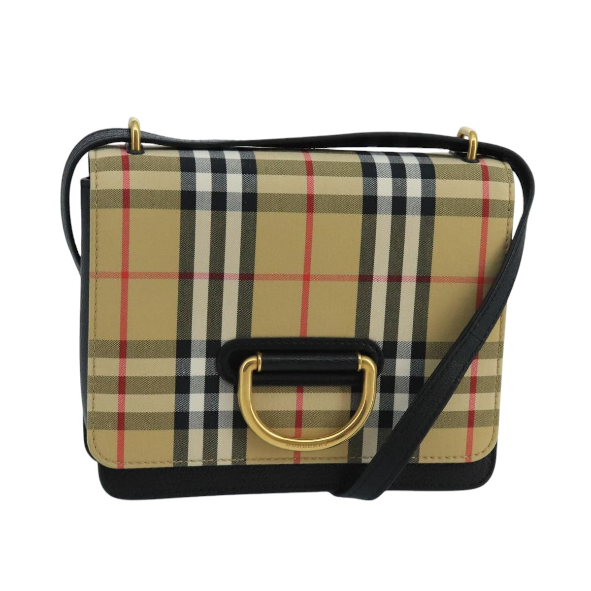 BURBERRY Nova Check Shoulder Bag Canvas Beige Black Auth 99865