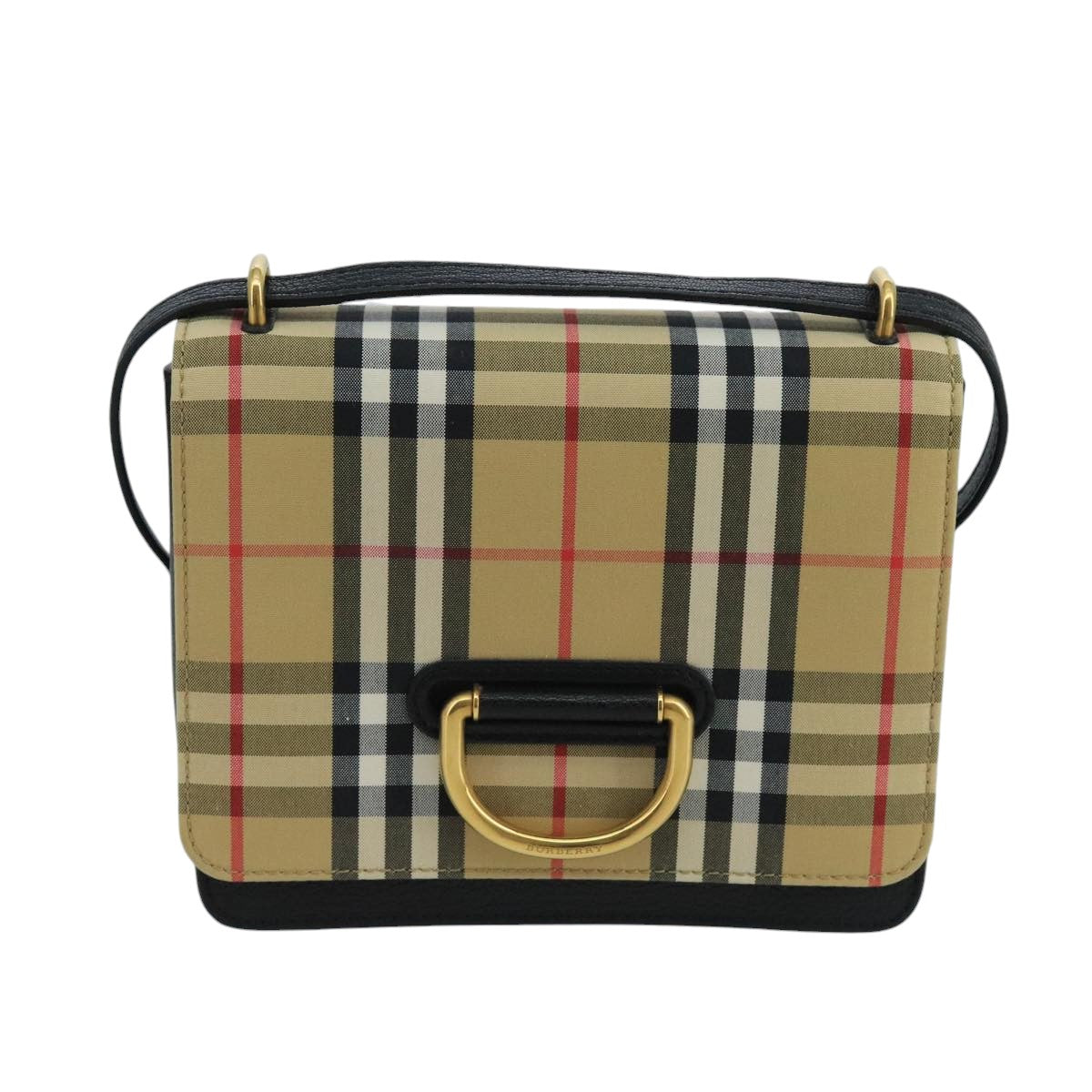 BURBERRY Nova Check Shoulder Bag Canvas Beige Black Auth 99865