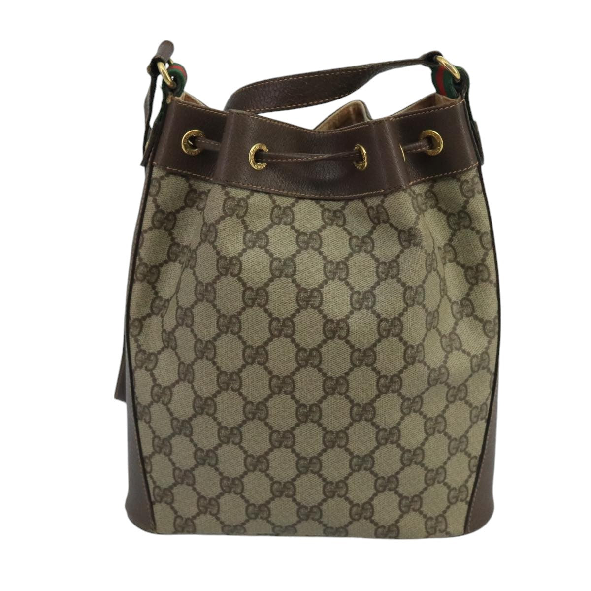 GUCCI GG Supreme Web Sherry Line Shoulder Bag PVC Beige Auth 99873 - 0