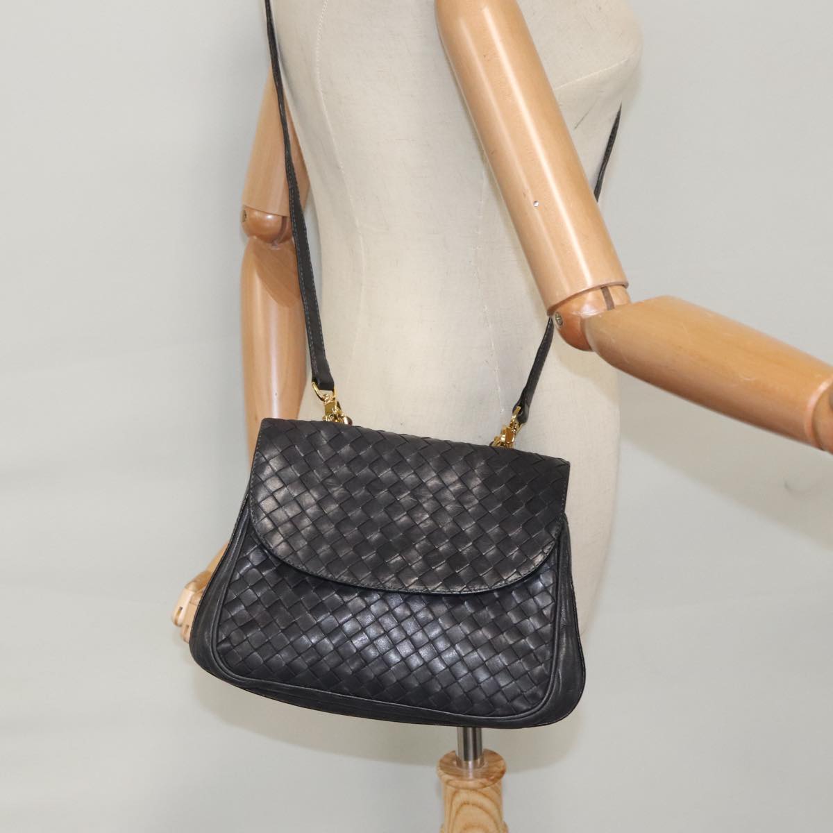 BOTTEGAVENETA INTRECCIATO Hand Bag Leather 2way Black Auth 99879