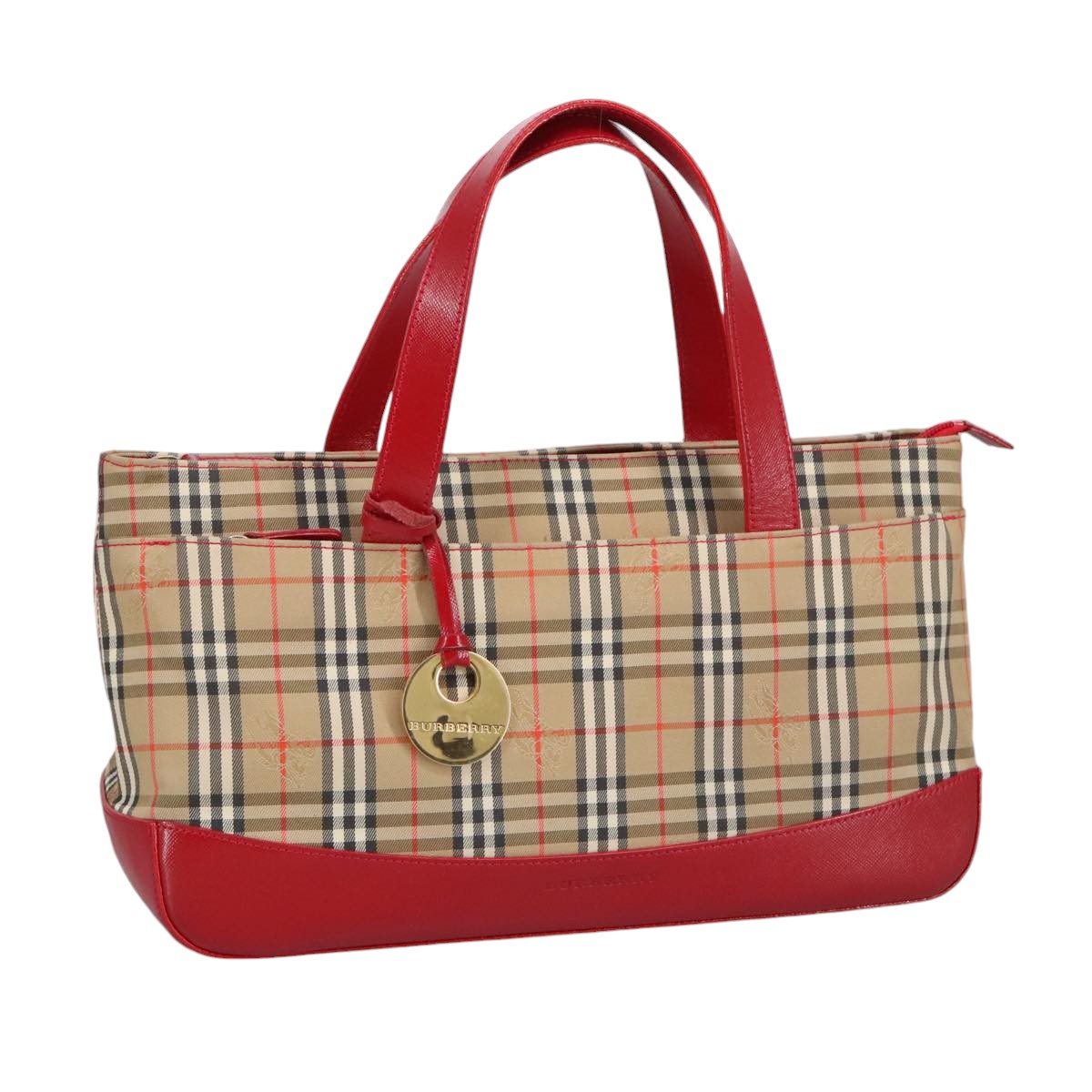 BURBERRY Nova Check Hand Bag Canvas Leather Beige Red Auth 99888