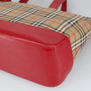 BURBERRY Nova Check Hand Bag Canvas Leather Beige Red Auth 99888-9