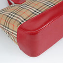 BURBERRY Nova Check Hand Bag Canvas Leather Beige Red Auth 99888-16