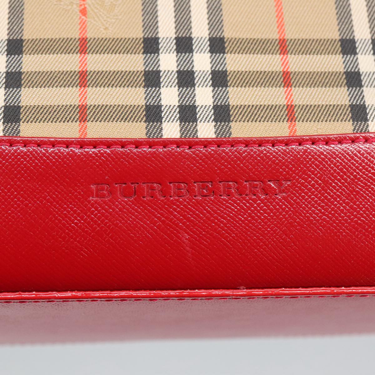 BURBERRY Nova Check Hand Bag Canvas Leather Beige Red Auth 99888