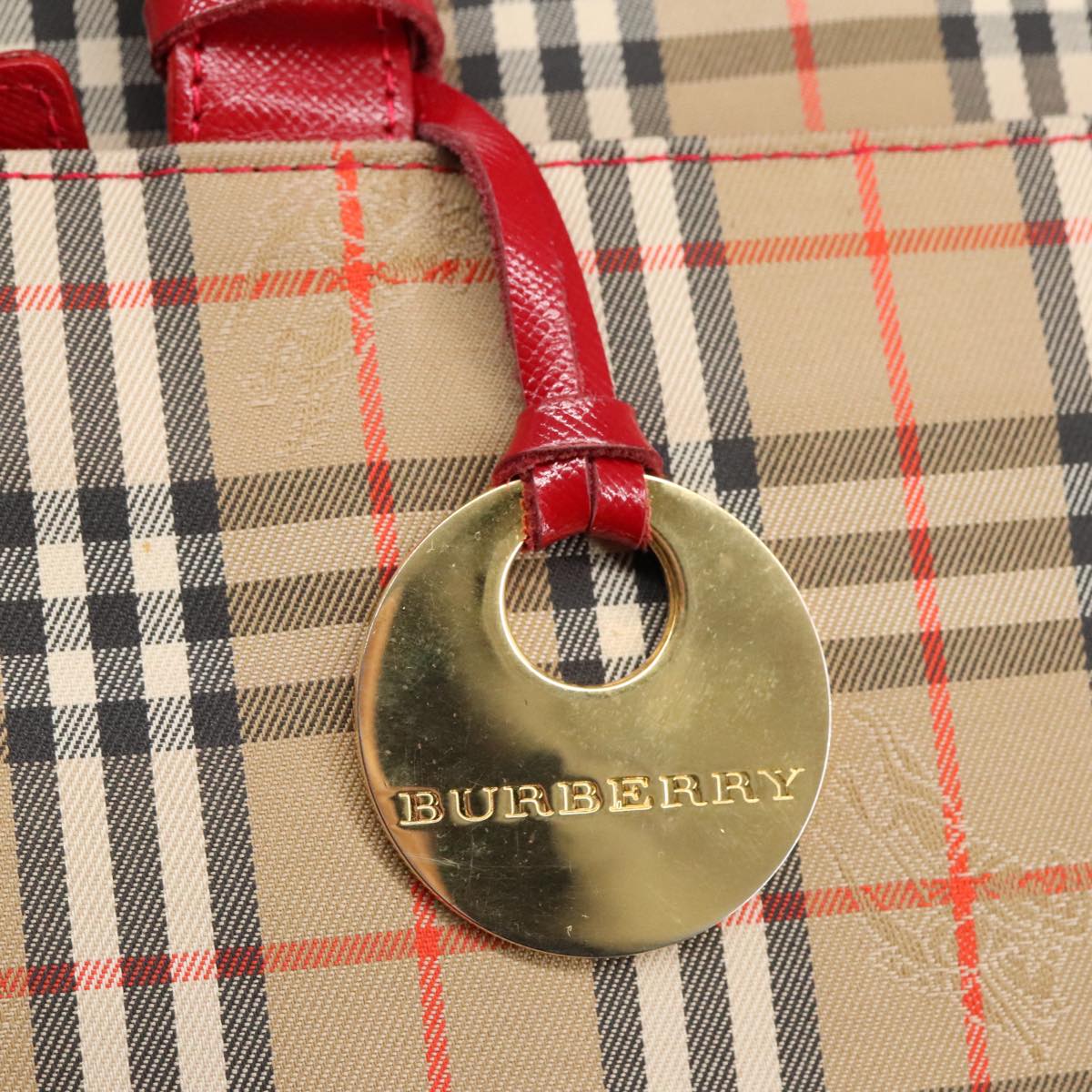 BURBERRY Nova Check Hand Bag Canvas Leather Beige Red Auth 99888