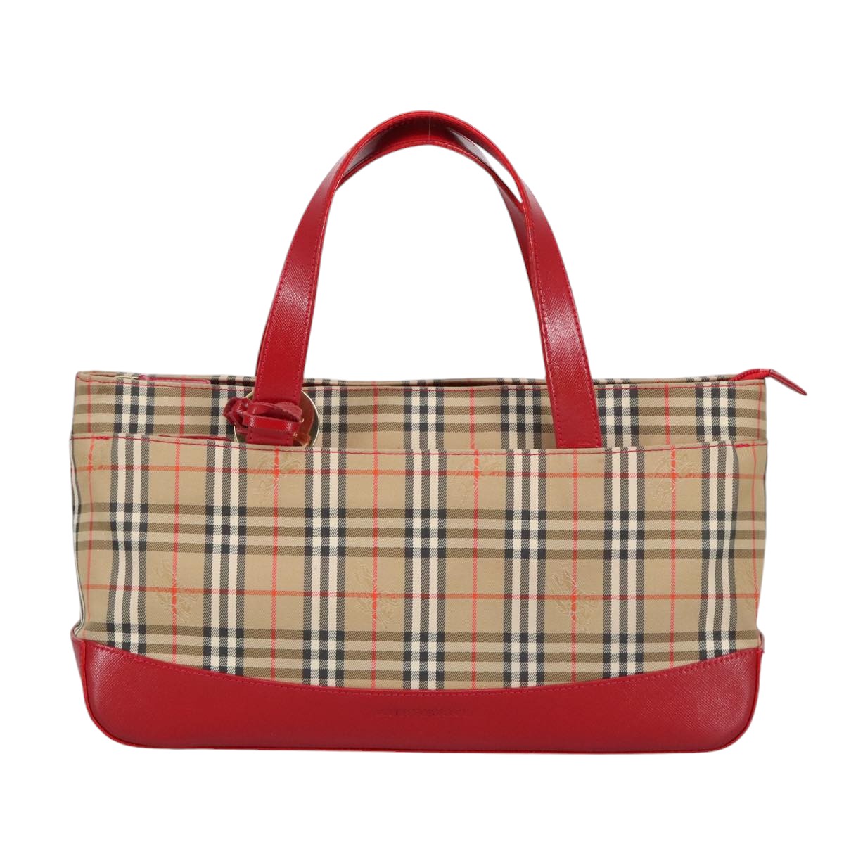 BURBERRY Nova Check Hand Bag Canvas Leather Beige Red Auth 99888