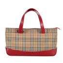BURBERRY Nova Check Hand Bag Canvas Leather Beige Red Auth 99888-13