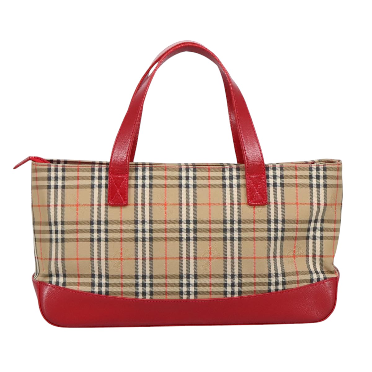 BURBERRY Nova Check Hand Bag Canvas Leather Beige Red Auth 99888 - 0