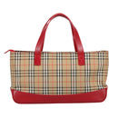 BURBERRY Nova Check Hand Bag Canvas Leather Beige Red Auth 99888-2