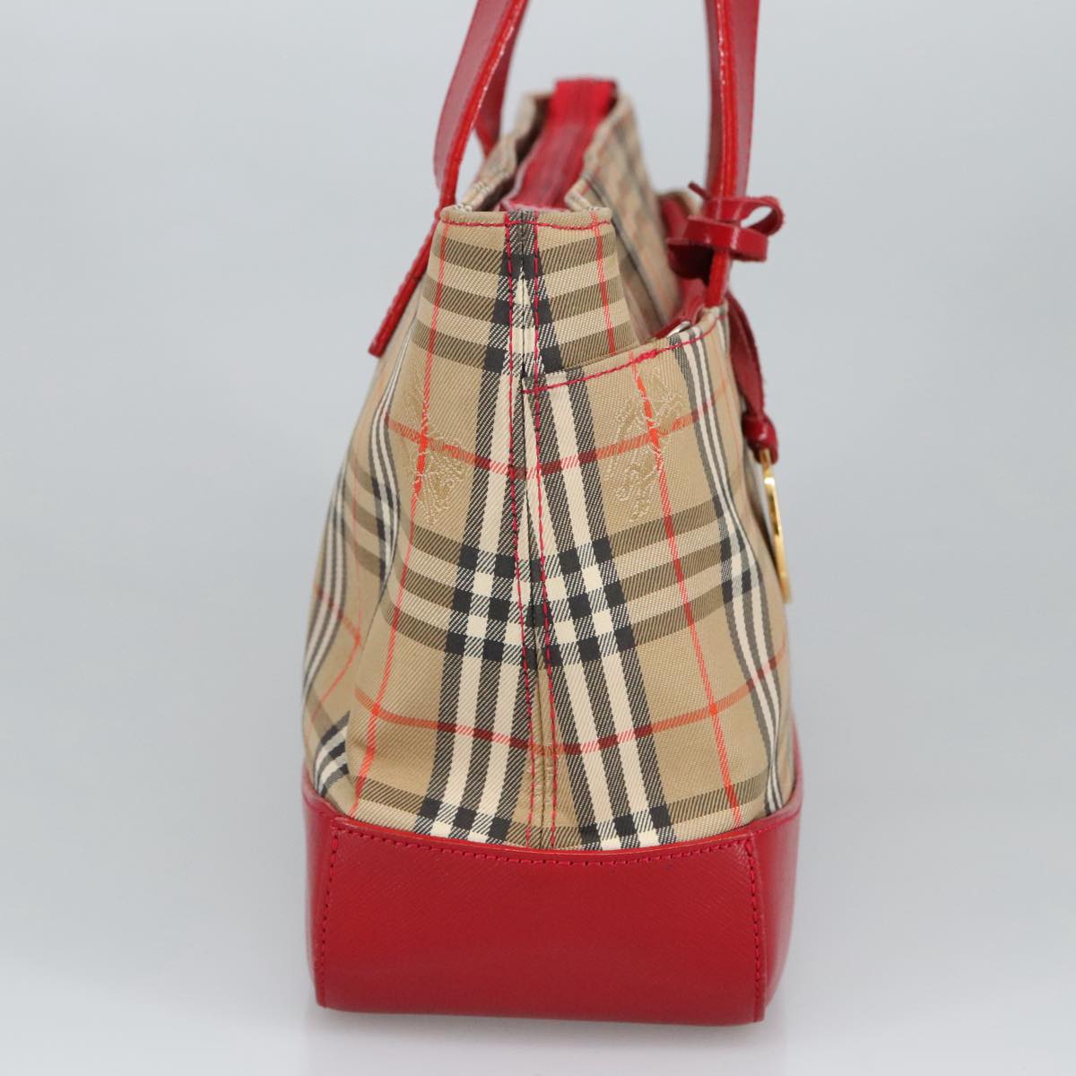 BURBERRY Nova Check Hand Bag Canvas Leather Beige Red Auth 99888