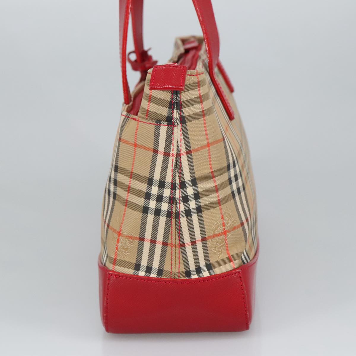 BURBERRY Nova Check Hand Bag Canvas Leather Beige Red Auth 99888