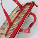 BURBERRY Nova Check Hand Bag Canvas Leather Beige Red Auth 99888-6