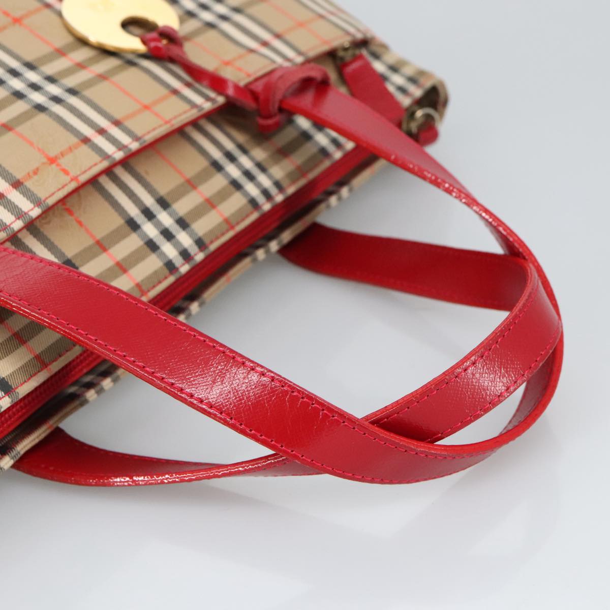 BURBERRY Nova Check Hand Bag Canvas Leather Beige Red Auth 99888