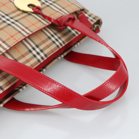 BURBERRY Nova Check Hand Bag Canvas Leather Beige Red Auth 99888