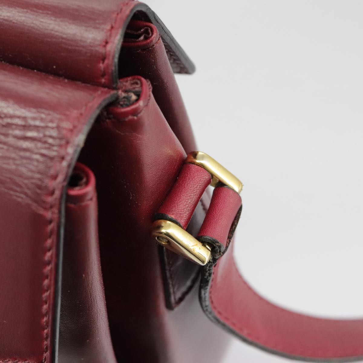 CELINE Shoulder Bag Leather Wine Red Gold Auth 99890