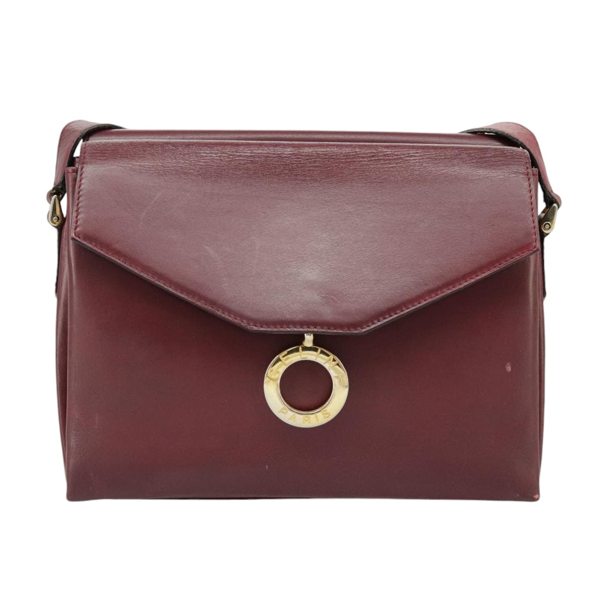 CELINE Shoulder Bag Leather Wine Red Gold Auth 99890 - 0