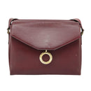 CELINE Shoulder Bag Leather Wine Red Gold Auth 99890-13