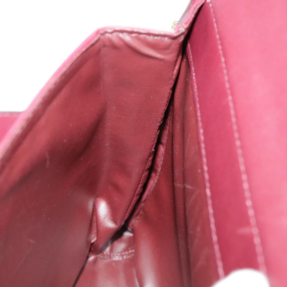 CELINE Shoulder Bag Leather Wine Red Gold Auth 99890