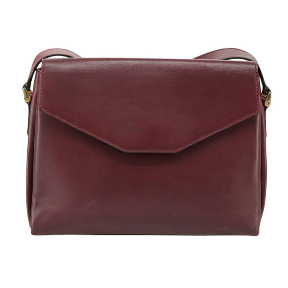 CELINE Shoulder Bag Leather Wine Red Gold Auth 99890