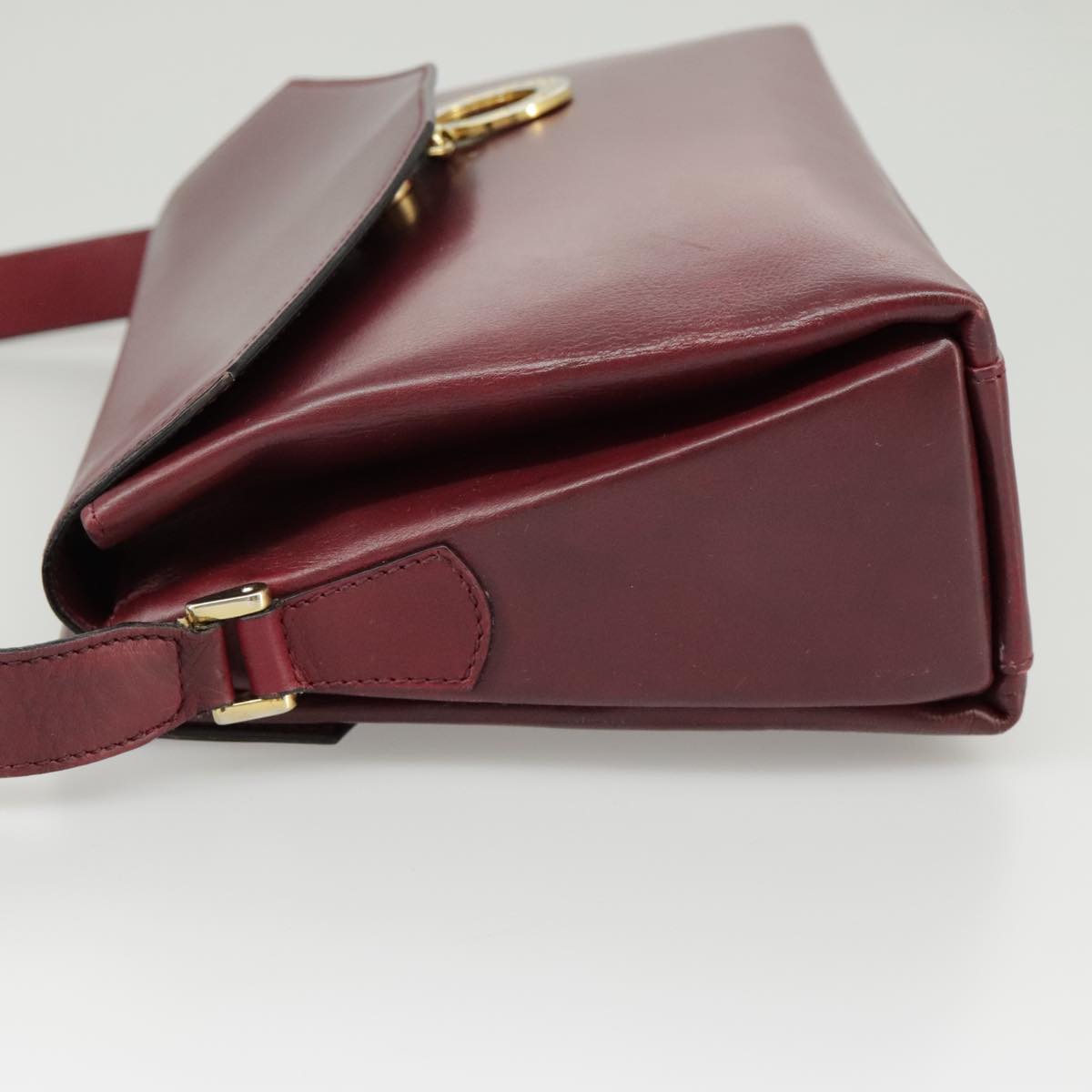 CELINE Shoulder Bag Leather Wine Red Gold Auth 99890