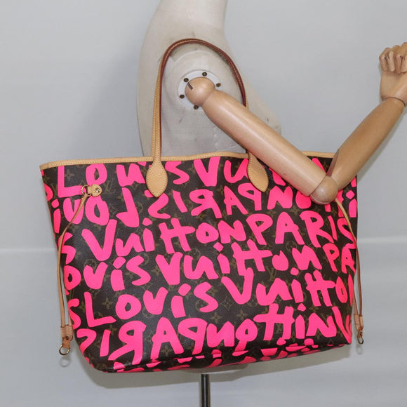 LOUIS VUITTON Monogram graffiti Neverfull GM Tote Bag Fuchsia M93701 Auth 99894AM
