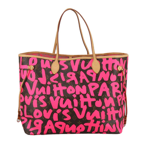 LOUIS VUITTON Monogram graffiti Neverfull GM Tote Bag Fuchsia M93701 Auth 99894AM