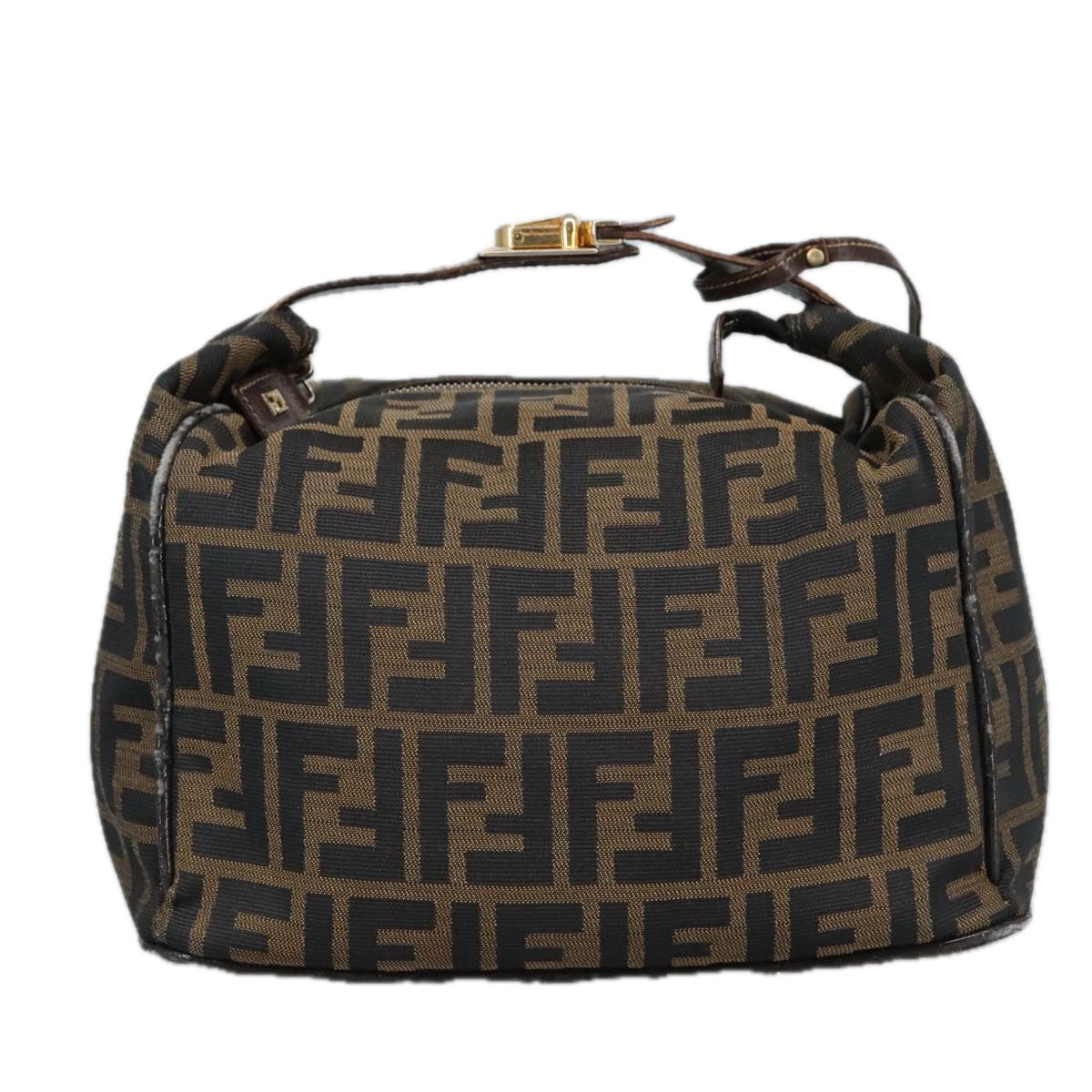 FENDI Zucca Canvas Vanity Pouch Brown Black gold Auth 99900