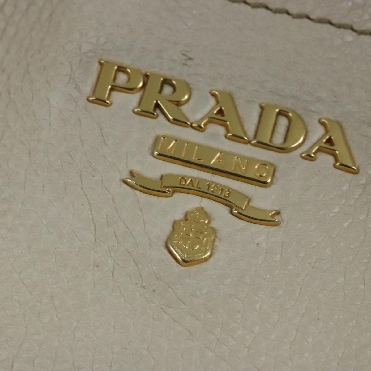 PRADA Shoulder Bag Leather White Gold Auth 99904