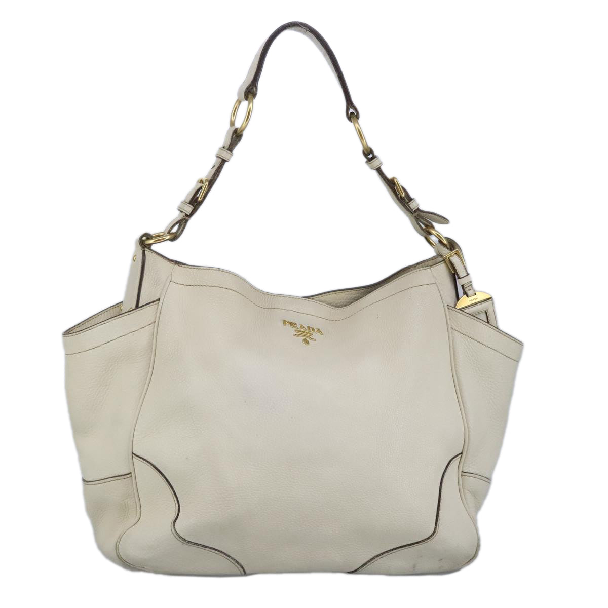 PRADA Shoulder Bag Leather White Gold Auth 99904