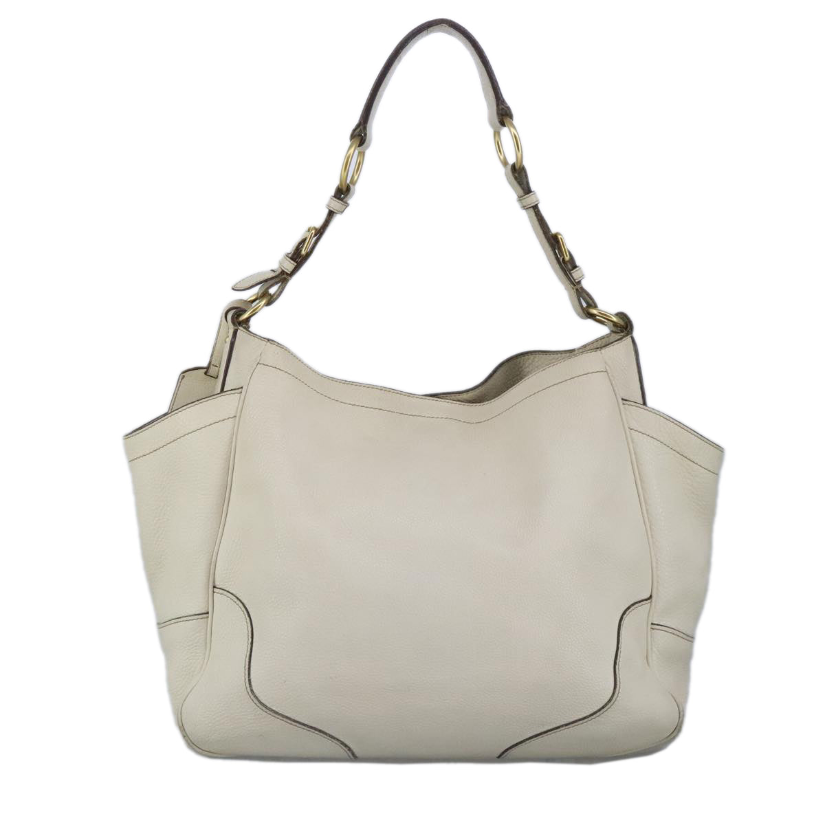 PRADA Shoulder Bag Leather White Gold Auth 99904 - 0