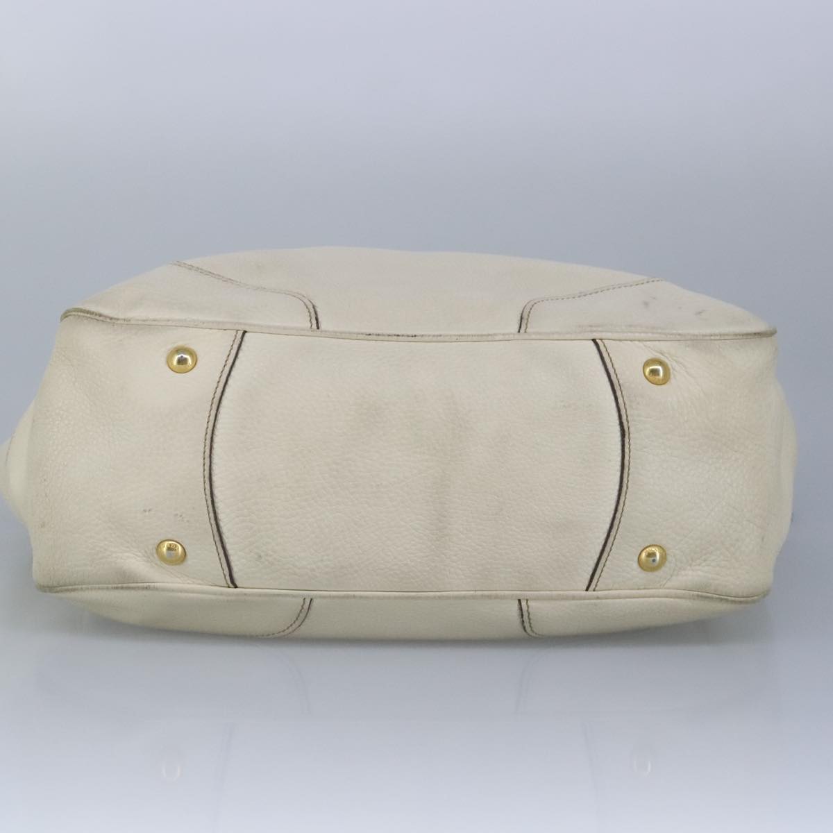 PRADA Shoulder Bag Leather White Gold Auth 99904