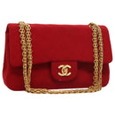 CHANEL Matelasse Chain Shoulder Bag Cotton Red Gold CC Auth 99908-1